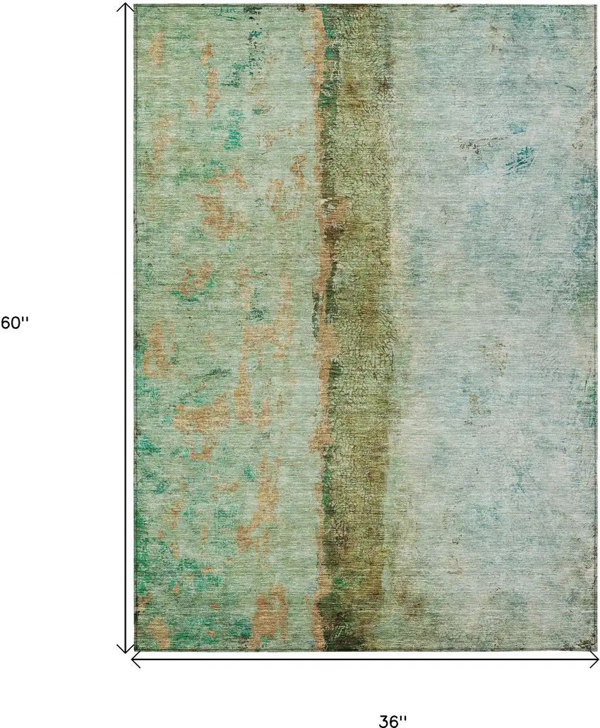 Green Olive Green And Blue Abstract Washable Indoor Outdoor Area Rug Photo 3