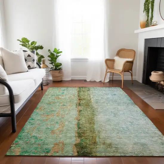 Green Olive Green And Blue Abstract Washable Indoor Outdoor Area Rug Photo 9