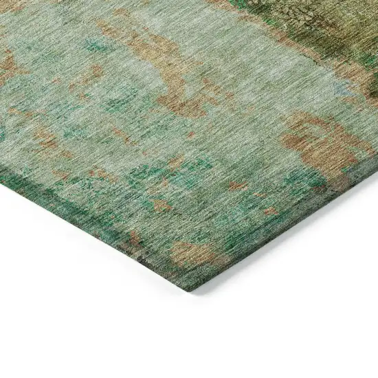 Green Olive Green And Blue Abstract Washable Indoor Outdoor Area Rug Photo 4