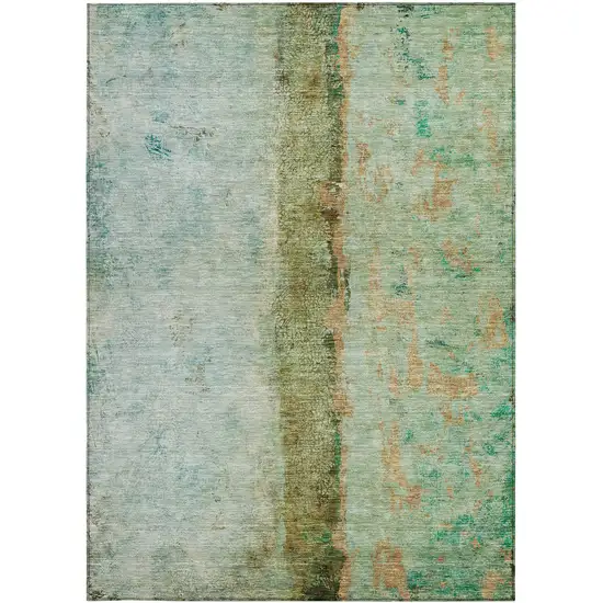 Green Olive Green And Blue Abstract Washable Indoor Outdoor Area Rug Photo 6