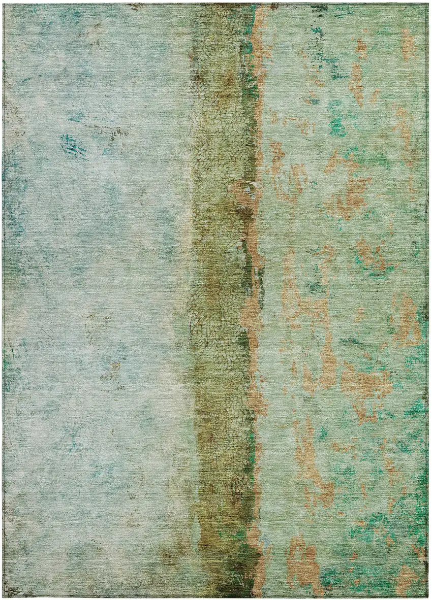 Green Olive Green And Blue Abstract Washable Indoor Outdoor Area Rug Photo 6