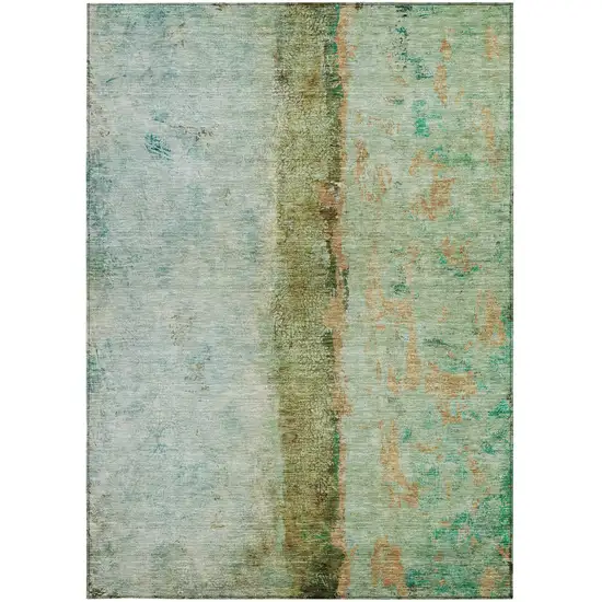 Green Olive Green And Blue Abstract Washable Indoor Outdoor Area Rug Photo 6