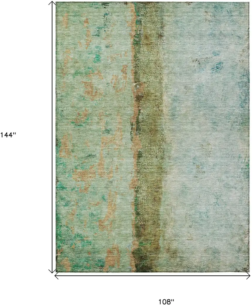 Green Olive Green And Blue Abstract Washable Indoor Outdoor Area Rug Photo 3