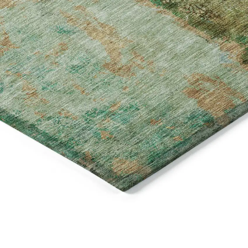 Green Olive Green And Blue Abstract Washable Indoor Outdoor Area Rug Photo 4