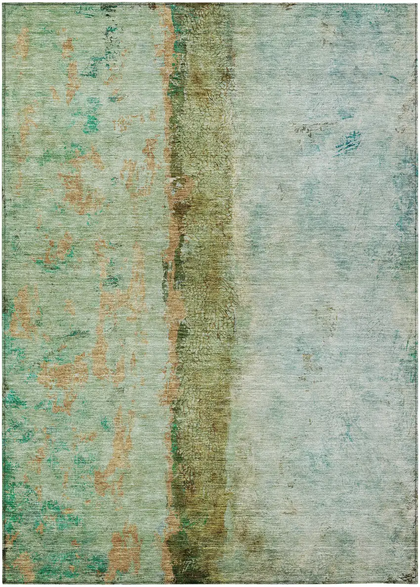 Green Olive Green And Blue Abstract Washable Indoor Outdoor Area Rug Photo 2