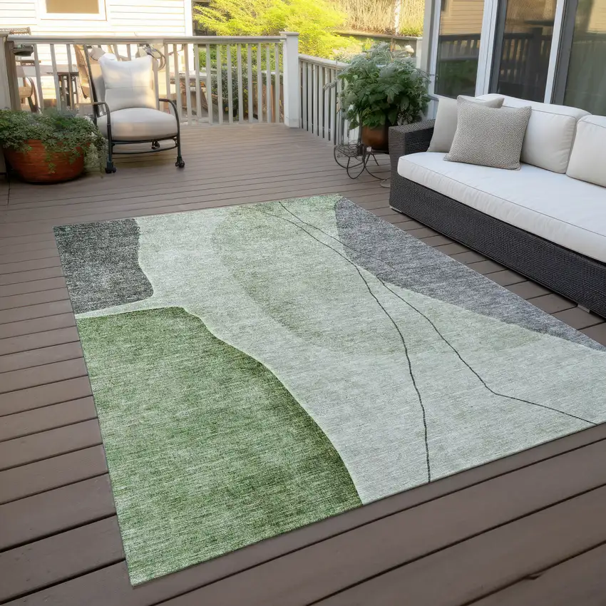 Green Olive Green And Gray Abstract Washable Indoor Outdoor Area Rug Photo 6