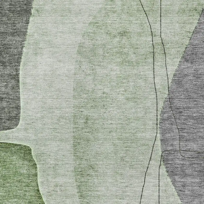 Green Olive Green And Gray Abstract Washable Indoor Outdoor Area Rug Photo 4