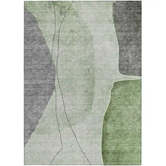 Green Olive Green And Gray Abstract Washable Indoor Outdoor Area Rug Photo 6