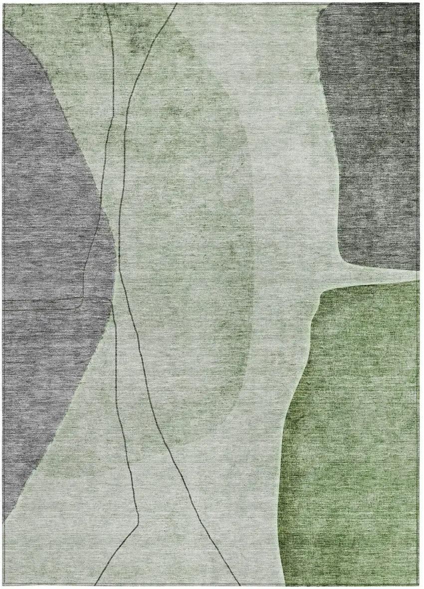 Green Olive Green And Gray Abstract Washable Indoor Outdoor Area Rug Photo 6