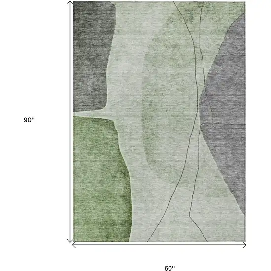 Olive Green And Gray Abstract Washable Indoor Outdoor Area Rug Photo 6