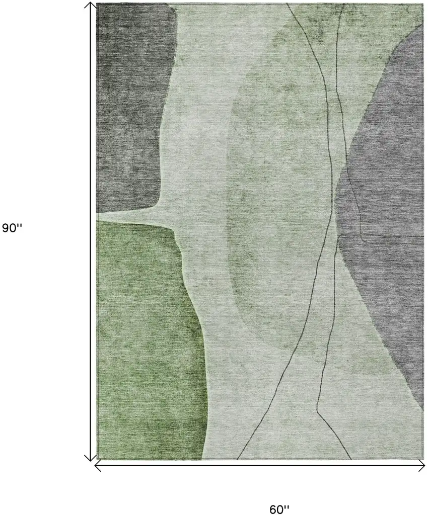 Olive Green And Gray Abstract Washable Indoor Outdoor Area Rug Photo 6