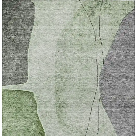 Green Olive Green And Gray Abstract Washable Indoor Outdoor Area Rug Photo 5