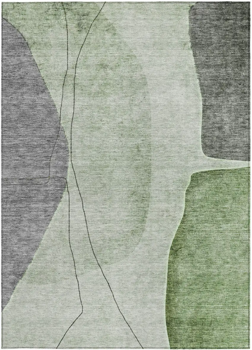 Green Olive Green And Gray Abstract Washable Indoor Outdoor Area Rug Photo 4