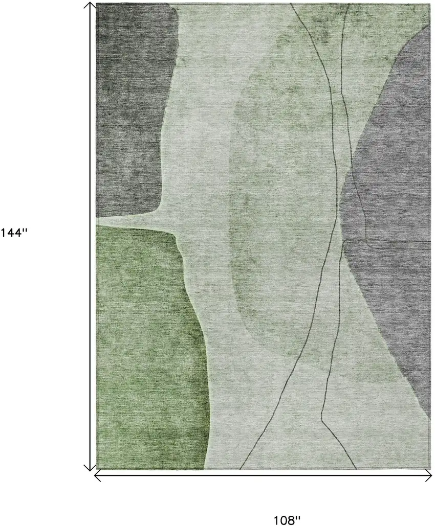 Green Olive Green And Gray Abstract Washable Indoor Outdoor Area Rug Photo 9