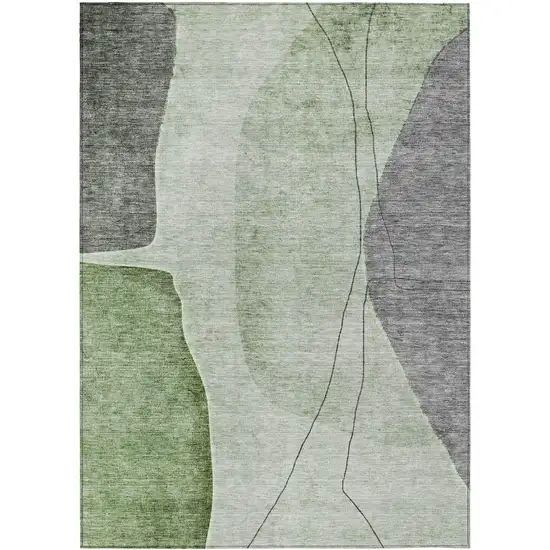 Green Olive Green And Gray Abstract Washable Indoor Outdoor Area Rug Photo 1
