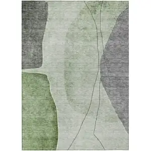 Photo of Green Olive Green And Gray Abstract Washable Indoor Outdoor Area Rug