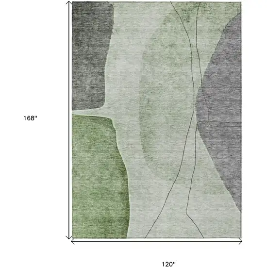 Green Olive Green And Gray Abstract Washable Indoor Outdoor Area Rug Photo 3