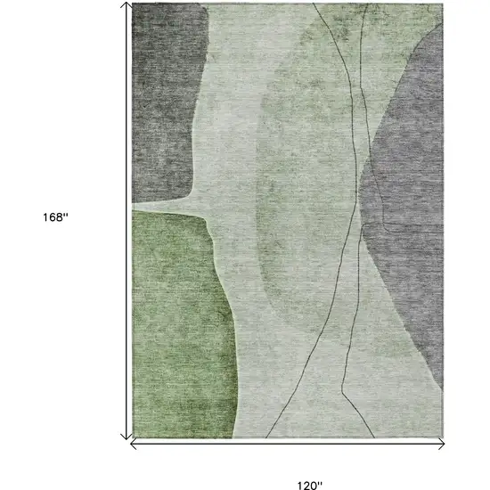 Green Olive Green And Gray Abstract Washable Indoor Outdoor Area Rug Photo 3
