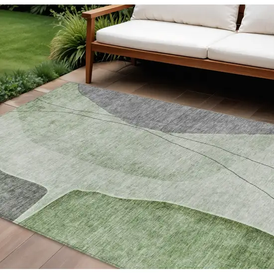 Green Olive Green And Gray Abstract Washable Indoor Outdoor Area Rug Photo 1