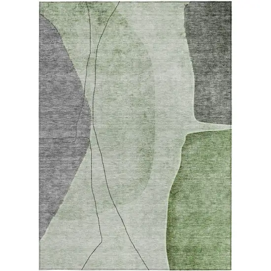 Green Olive Green And Gray Abstract Washable Indoor Outdoor Area Rug Photo 5
