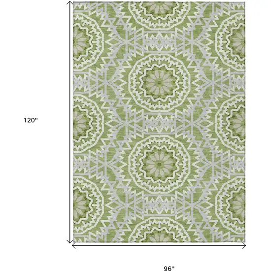 Green Olive Green And Ivory Floral Medallion Washable Indoor Outdoor Area Rug Photo 3