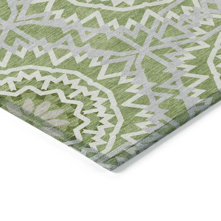Green Olive Green And Ivory Floral Medallion Washable Indoor Outdoor Area Rug Photo 4