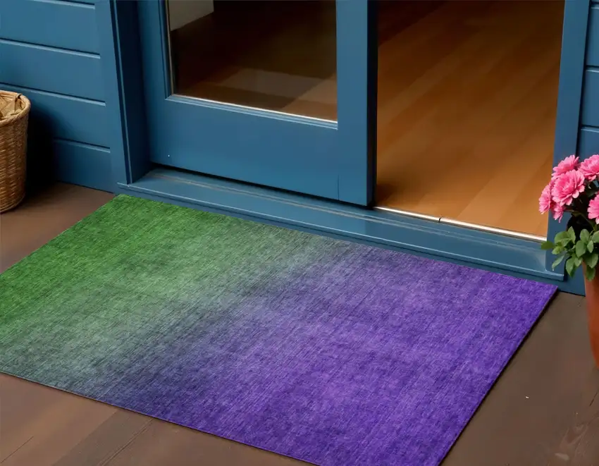 Green Ombre Washable Non Skid Indoor Outdoor Area Rug Photo 1