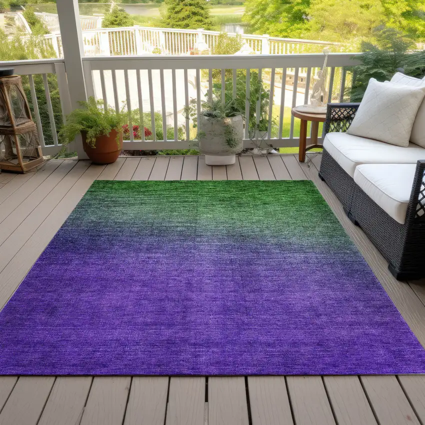 Green Purple And Charcoal Ombre Washable Indoor Outdoor Area Rug Photo 8