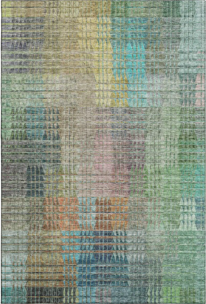 Green Orange And Blue Abstract Geometric Washable Area Rug With UV Protection Photo 1