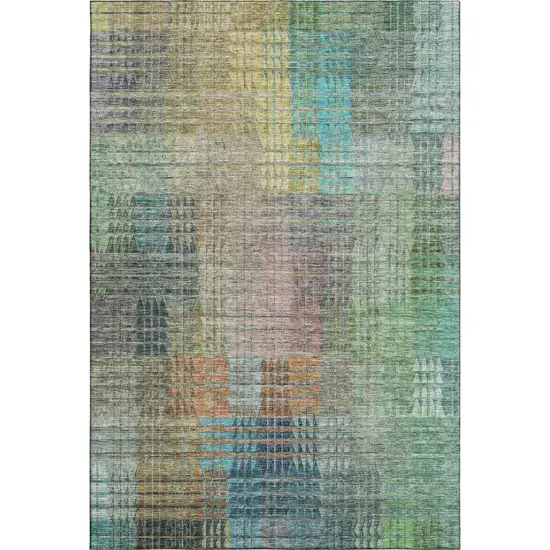 Green Orange And Blue Abstract Geometric Washable Area Rug With UV Protection Photo 1