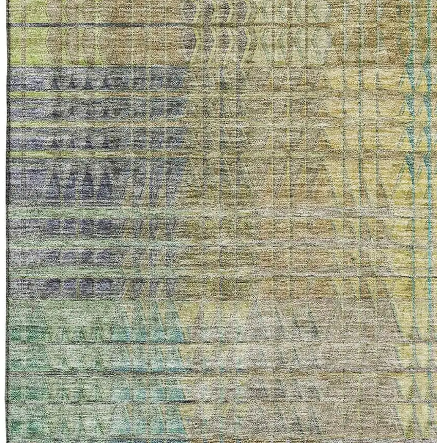 Green Orange And Blue Abstract Geometric Washable Area Rug With UV Protection Photo 3