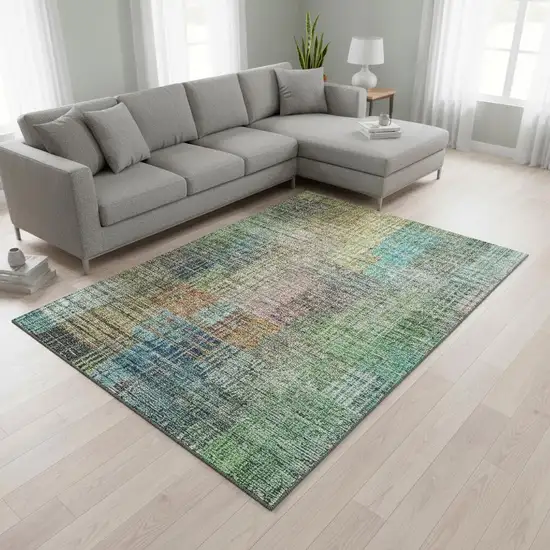 Green Orange And Blue Abstract Geometric Washable Area Rug With UV Protection Photo 2