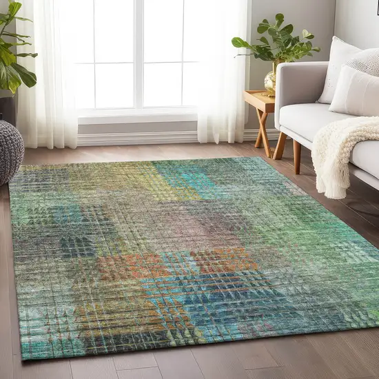 Green Orange And Blue Abstract Geometric Washable Area Rug With UV Protection Photo 5