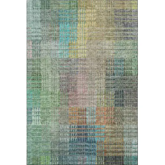 Green Orange And Blue Abstract Geometric Washable Area Rug With UV Protection Photo 3