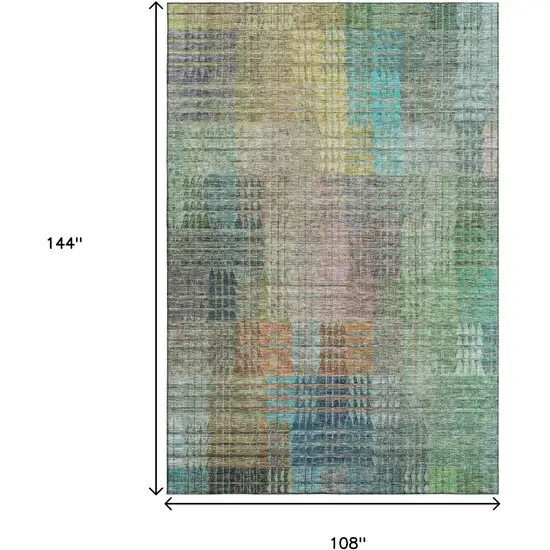 Green Orange And Blue Abstract Geometric Washable Area Rug With UV Protection Photo 3