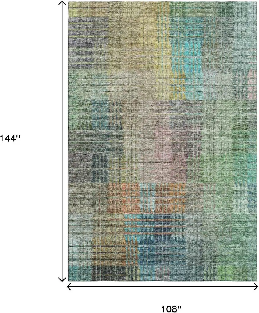 Green Orange And Blue Abstract Geometric Washable Area Rug With UV Protection Photo 3