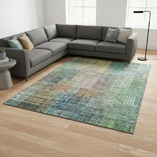Green Orange And Blue Abstract Geometric Washable Area Rug With UV Protection Photo 2