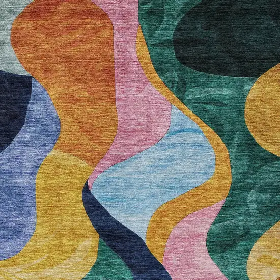 Green Orange And Pink Abstract Washable Indoor Outdoor Area Rug Photo 6