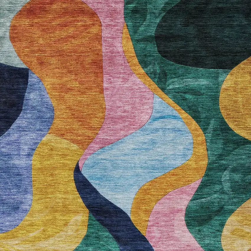 Green Orange And Pink Abstract Washable Indoor Outdoor Area Rug Photo 6