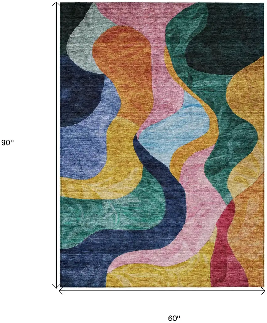 Green Orange And Pink Abstract Washable Indoor Outdoor Area Rug Photo 8