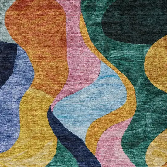 Green Orange And Pink Abstract Washable Indoor Outdoor Area Rug Photo 6