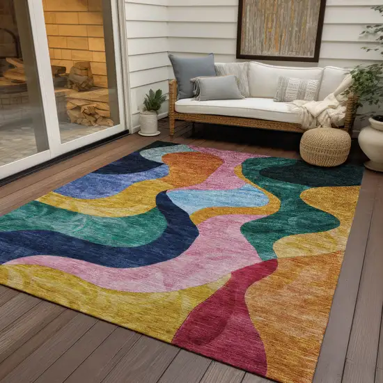 Green Orange And Pink Abstract Washable Indoor Outdoor Area Rug Photo 8