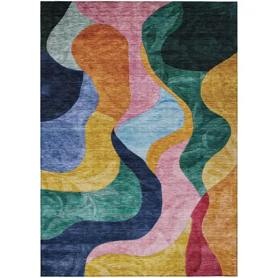 Green Orange And Pink Abstract Washable Indoor Outdoor Area Rug Photo 2