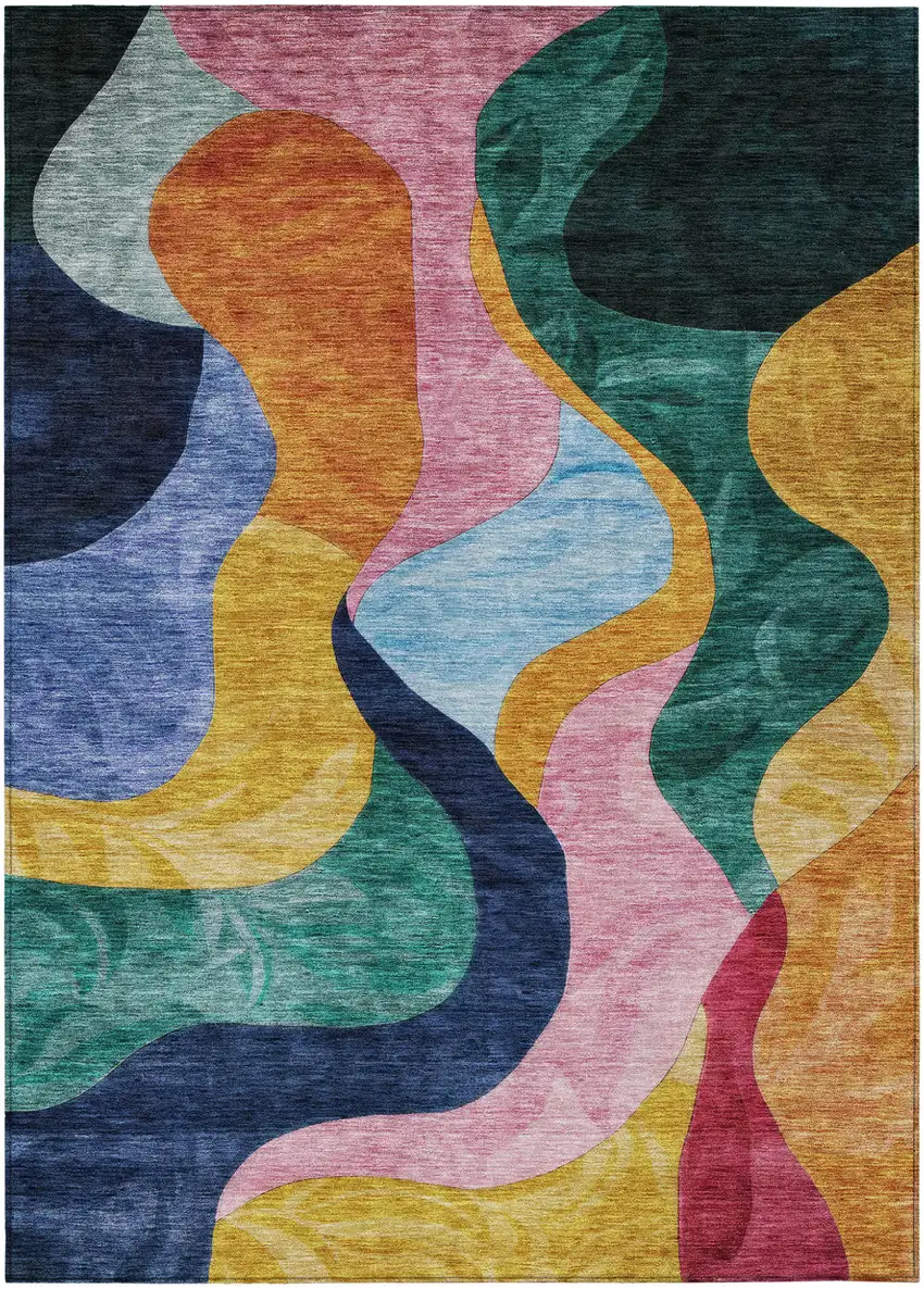 Green Orange And Pink Abstract Washable Indoor Outdoor Area Rug Photo 2