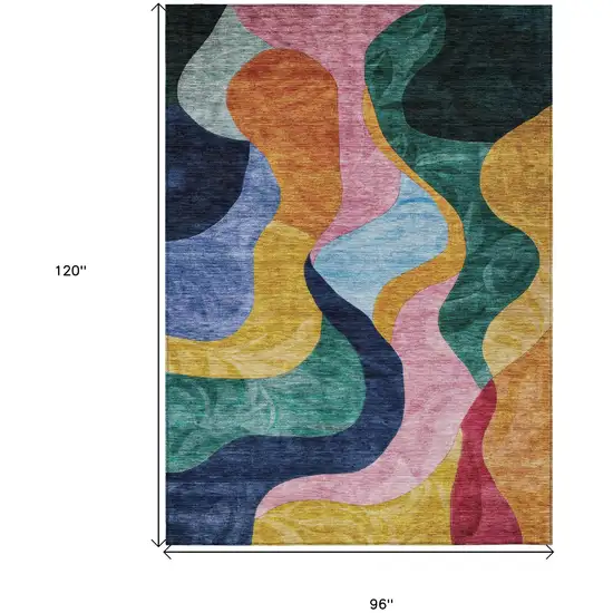 Green Orange And Pink Abstract Washable Indoor Outdoor Area Rug Photo 8