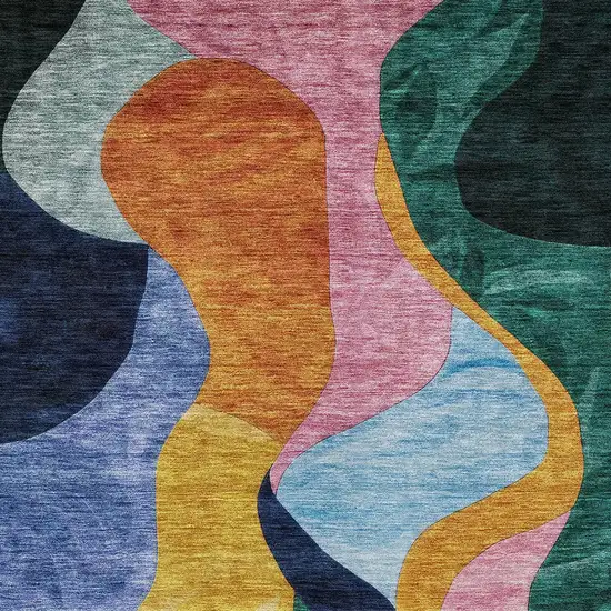 Green Orange And Pink Abstract Washable Indoor Outdoor Area Rug Photo 6