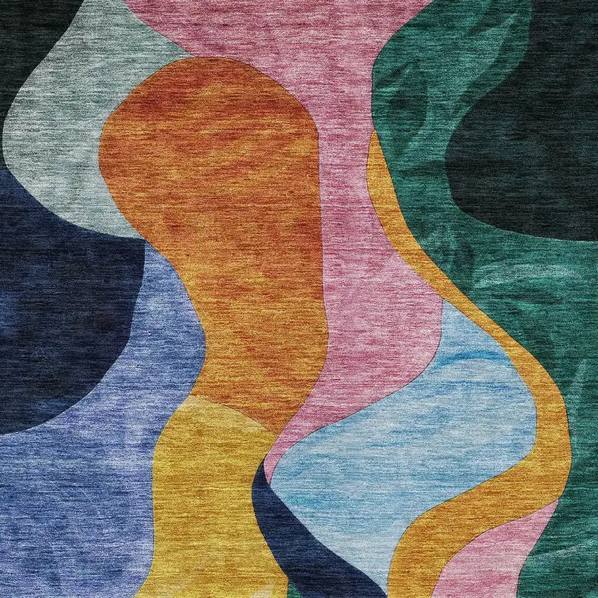 Green Orange And Pink Abstract Washable Indoor Outdoor Area Rug Photo 6