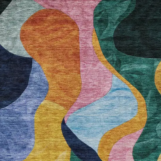Green Orange And Pink Abstract Washable Indoor Outdoor Area Rug Photo 6