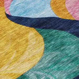 Photo of Green Orange And Pink Abstract Washable Indoor Outdoor Area Rug