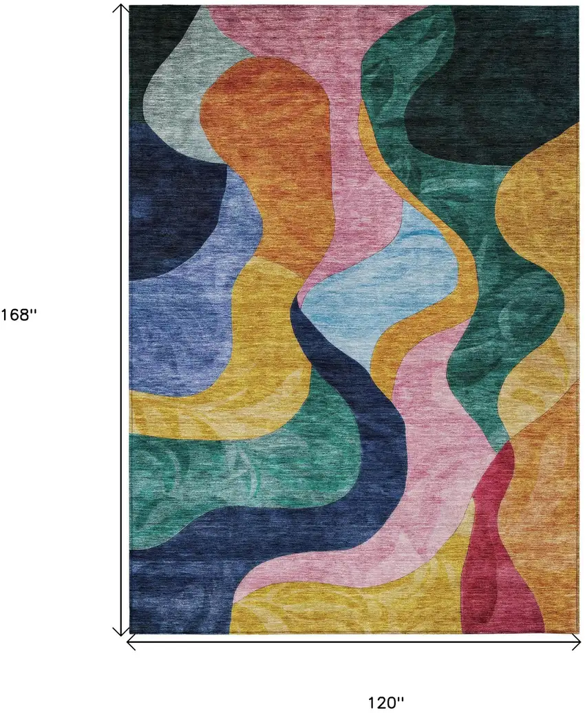 Green Orange And Pink Abstract Washable Indoor Outdoor Area Rug Photo 8